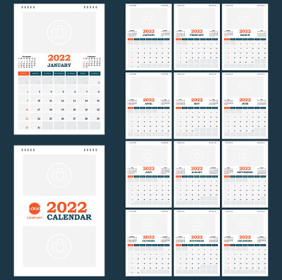 2022年日历模板。公司和商业日历。