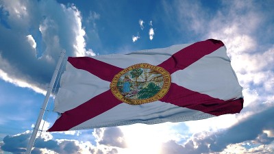 佛罗里达州的旗杆在天空中随风飘扬。美国佛罗里达州。3d渲染