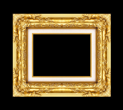 Vintage golden frame and blank space on black, cli