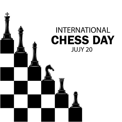 7月20日国际象棋日的黑白矢量设计。