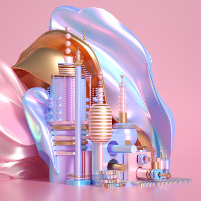 现代极简主义的未来主义背景与立方体和球。3d渲染，3d渲染。