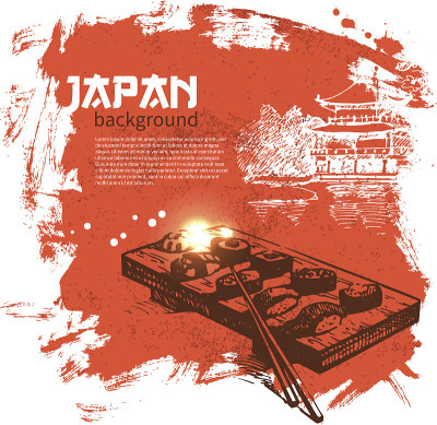 手绘古董日本寿司背景