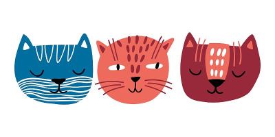 涂鸦一套可爱的猫脸。手绘猫孤立的白色背景。色彩斑斓的矢量图