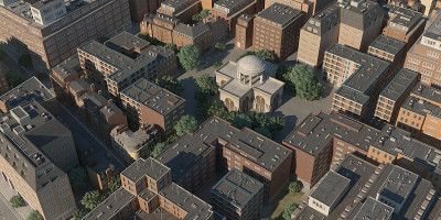 鸟瞰图的城市景观3d插图
