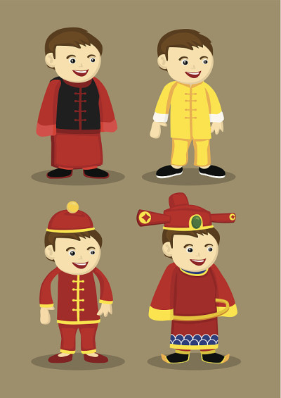 传统中国服装和配件的男人矢量插图