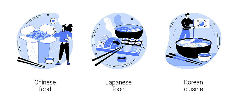 亚洲食物抽象概念矢量插图。