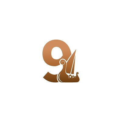 数字9与标志图标维京帆船设计模板