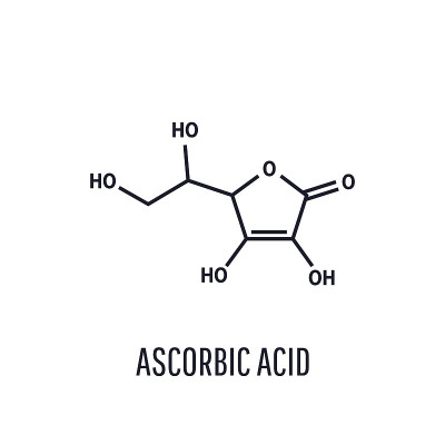 维生素C，抗坏血酸，抗坏血酸分子。骨架公式，矢量插图孤立在白色背景