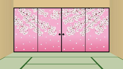 Fusuma(日本推拉门)插图。日式室内插画。