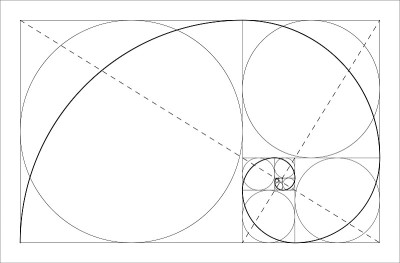 Golden ratio geometric concept. Fibonacci spiral. 