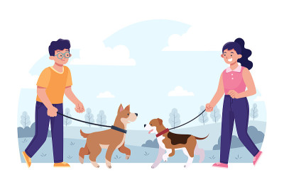 平不同的人与宠物矢量插图