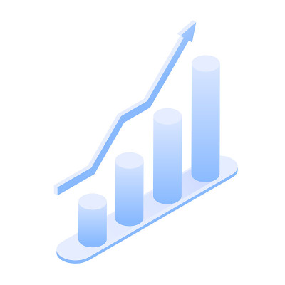 带有向上箭头的3d图形。信息图表元素。