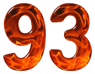 93, 93，数字，仿玻璃和熊熊的火焰