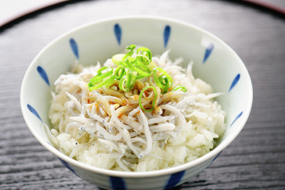 shirasu堂。银鱼碗。日本的食物。