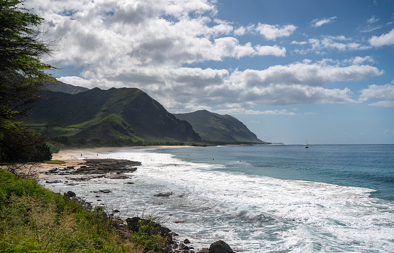 卡埃纳点在夏威夷瓦胡岛西海岸的路的尽头