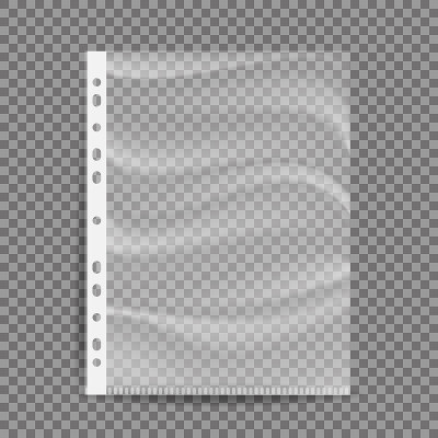 透明纸业务文件向量。A4大小。空塑料袋。文档的保护者。透明的塑料套管。孤立的透明背景插图