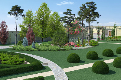 园林绿化经典风格植物分组，3D渲染