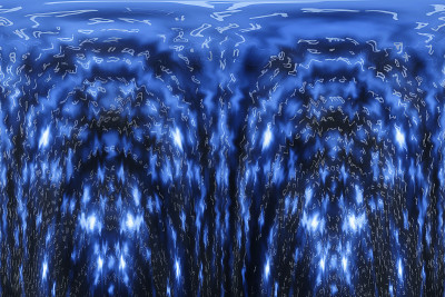 蓝色矩阵数字背景。扭曲的网络空间的概念。人物倒了。来自符号流的矩阵。虚拟现实设计。复杂的算法数据黑客