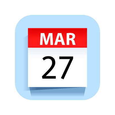 3月27日。日历图标。矢量插图。