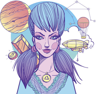 女孩是天秤星座的象征。彩色哥特的肖像。
