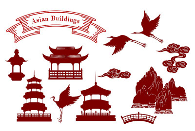 亚洲景观矢量插图集