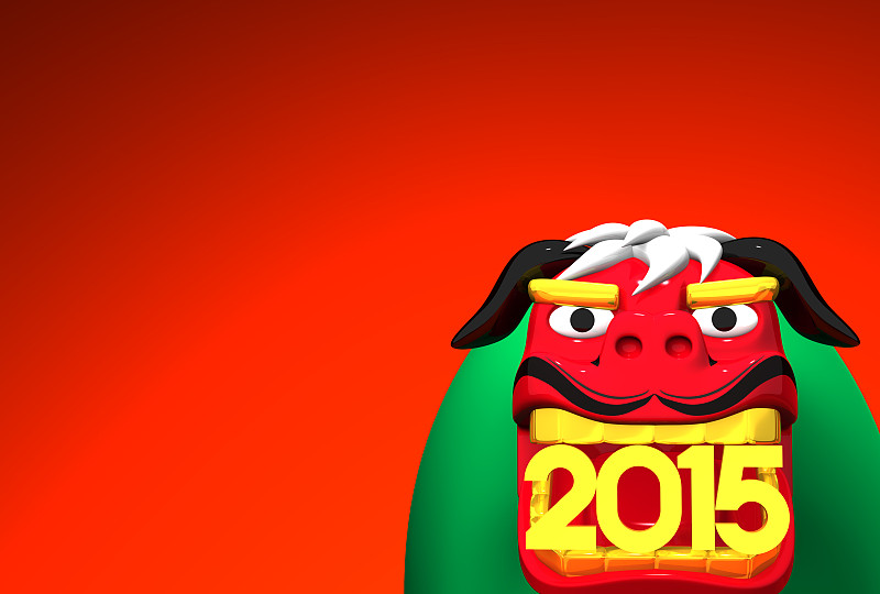 2015年红色文字空间上的舞狮
