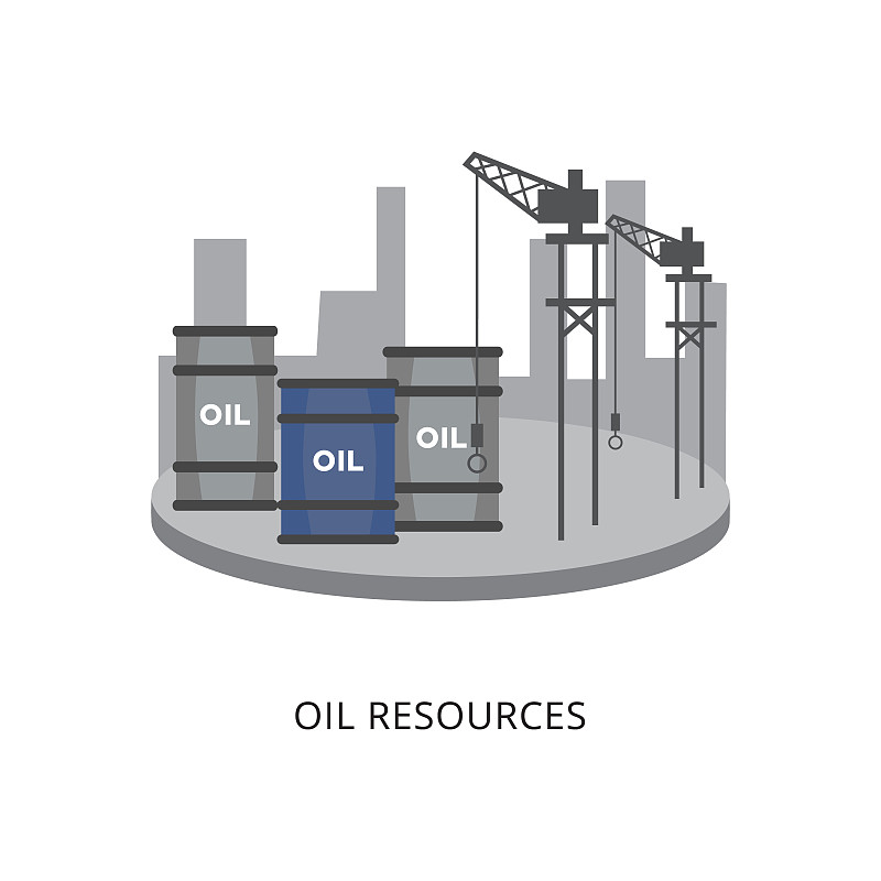 石油和石油资源图用钻机，平面矢量图孤立。
