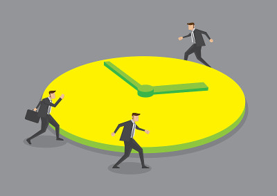Businessmen Running Round the Clock Conceptual Vec