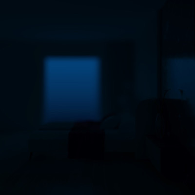 现代居室室内。的夜晚。晚上照明。3 d渲染。
