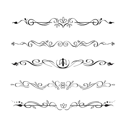 Collection of hand drawn text dividers, vignettes.