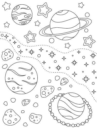 用不同的行星、小行星、星云和星星给孩子们上色