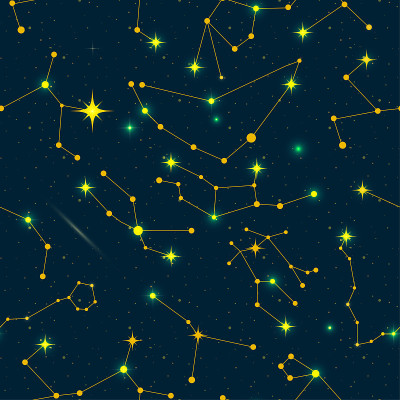 黄道星座无缝图案。矢量空间和星星插图。