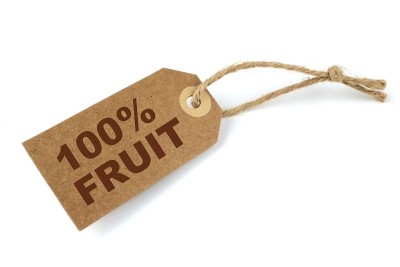 100%水果标签与棕色文本