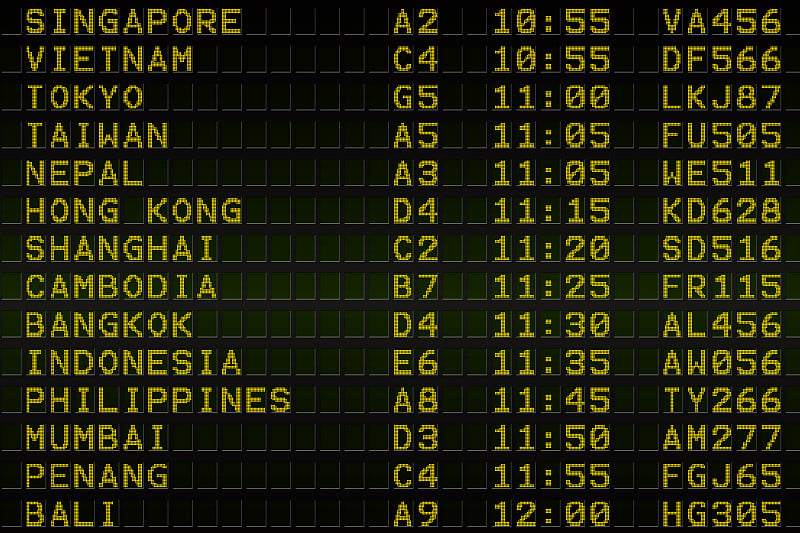 黑色机场飞往亚洲的登机牌