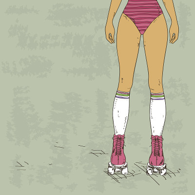 复古插图与女孩溜冰鞋