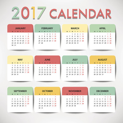 粉彩日历为2017年模板设计。一周星期一