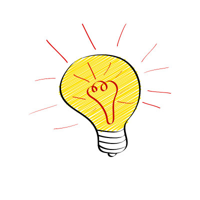 Bright light bulb in doodle style isolated on whit