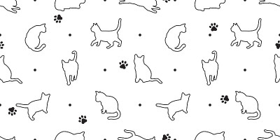 猫无缝图案矢量爪子小猫印花布宠物圆点重复墙纸围巾孤立瓷砖背景品种白色