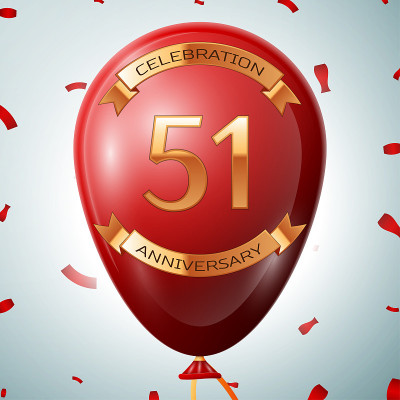 Realistic Red balloon and gold ribbon, confetti wi