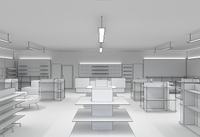 商店，商店，购物中心，室内可视化，3D插图