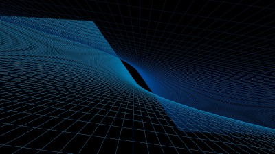 背景与蓝色网格地板和天花板上的黑色空间- 3D渲染插图