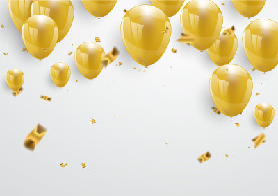 以金色气球为背景的庆祝派对横幅。矢量插图。