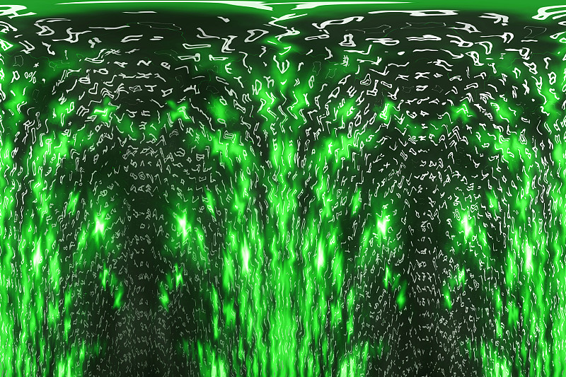绿色矩阵数字背景。扭曲的网络空间的概念。人物倒了。来自符号流的矩阵。虚拟现实设计。复杂的算法数据黑客