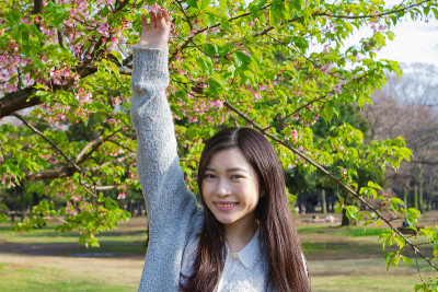 日本妇女在绿色放松