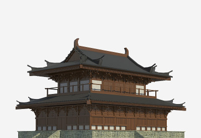 日本建筑孤立在白色背景的3d插图