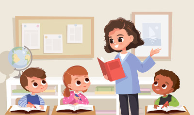 有学生和老师的教室。教训。教室内部。