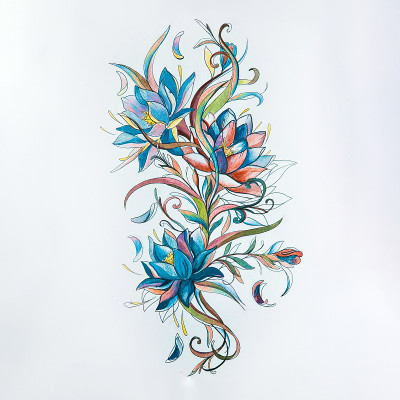 美丽的彩色花朵素描在白色的背景。