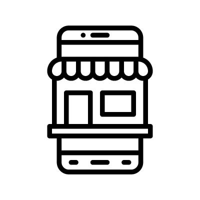 应用图标设置相关的手机屏幕与在线商店和按钮向量线性风格，