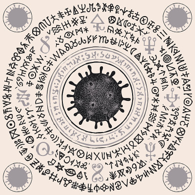 手绘的冠状病毒粒子横幅