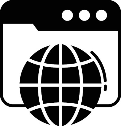 互联网Web浏览器概念矢量字形图标设计，云计算和互联网托管服务符号在白色背景，网页查看器软件标志